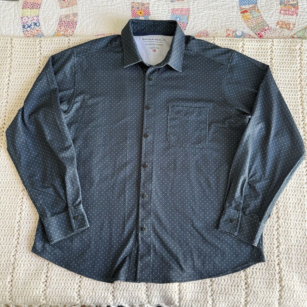 MagnaReady Shirt Men’s XL Blue Geometric Magnetic Closure Adaptive Long Sleeve
